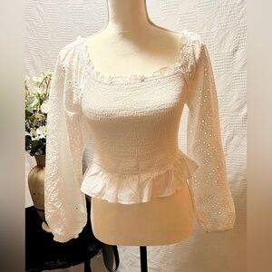 Derek Heart White Eyelet Peplum Blouse